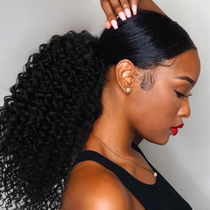 Vigorous Drawstring Ponytail Extension 14Inch Short Afro Kinky Curly Ponytail for African Women Fluffy Pony Tails Hair Extensions Synthetic Hairpiece for Daily Use(1B) - Image 1